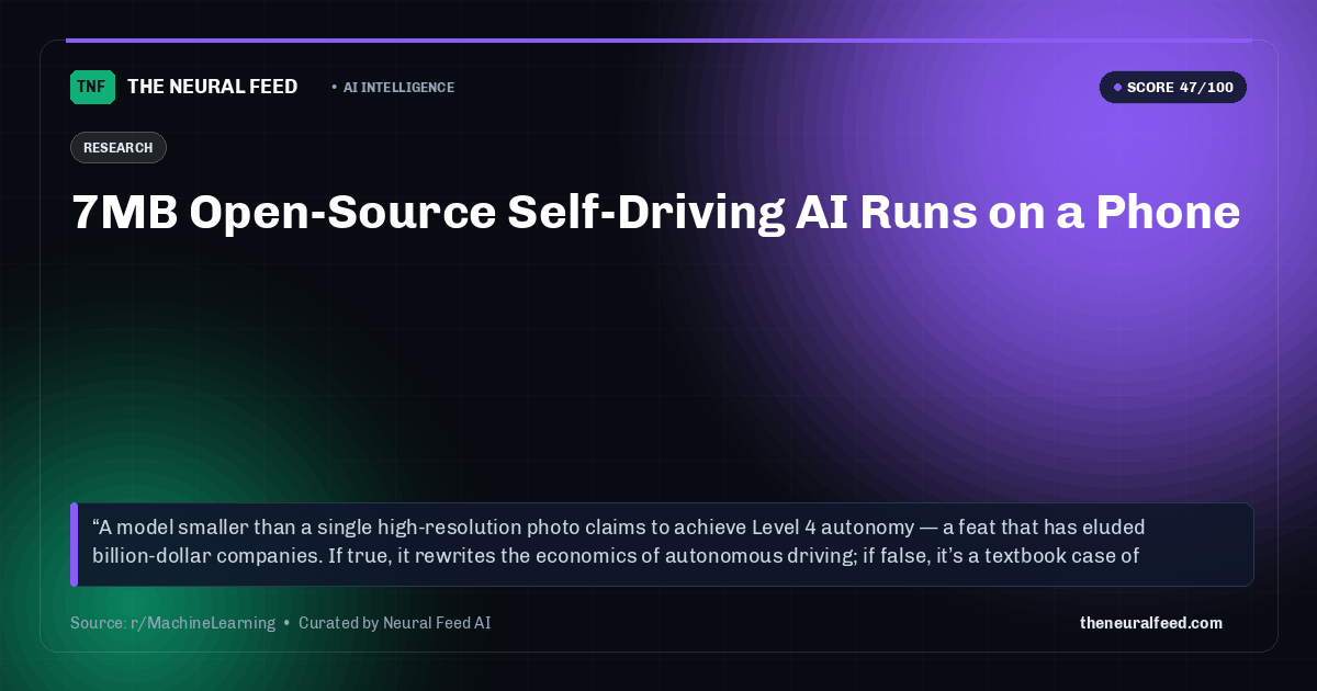 7MB Open-Source Self-Driving AI Runs on a Phone