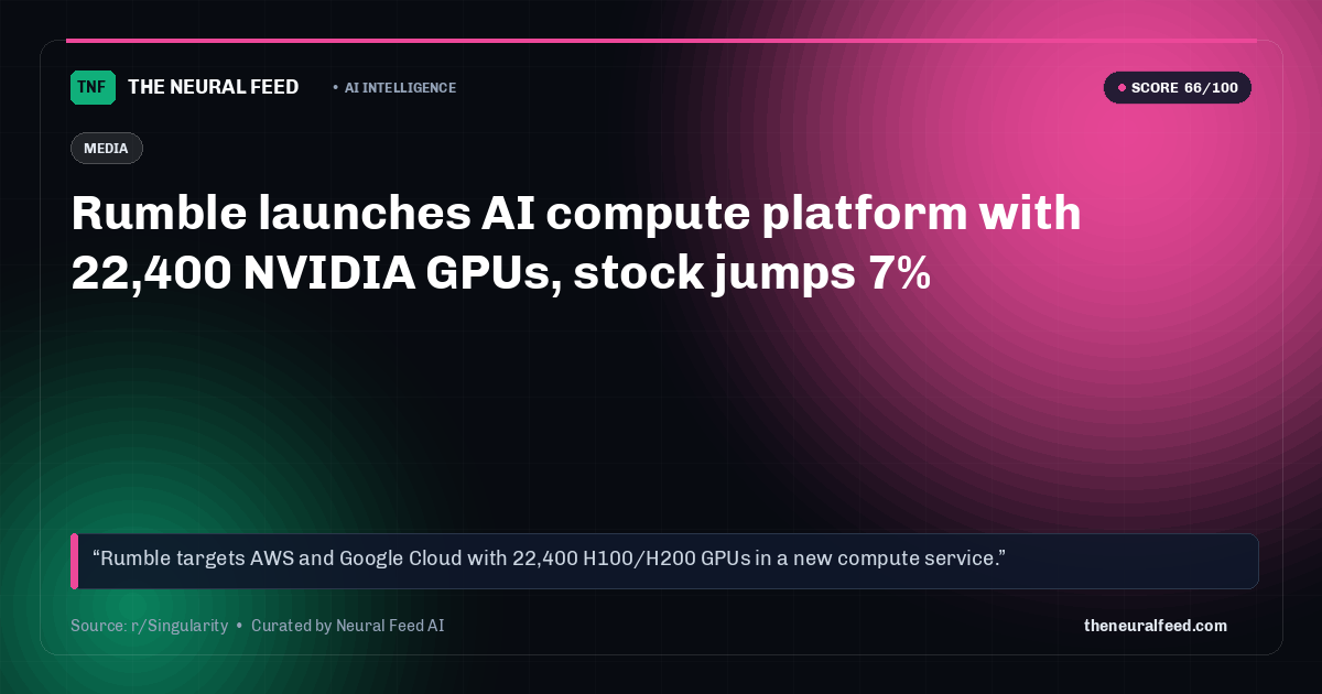 Rumble launches AI compute platform with 22,400 NVIDIA GPUs, stock jumps 7%