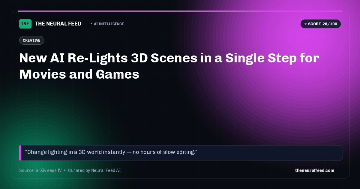 New AI Re-Lights 3D Scenes in a Single Step for Movies and Games