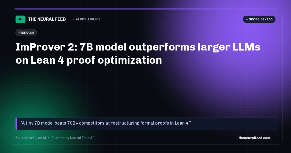 ImProver 2: 7B model outperforms larger LLMs on Lean 4 proof optimization