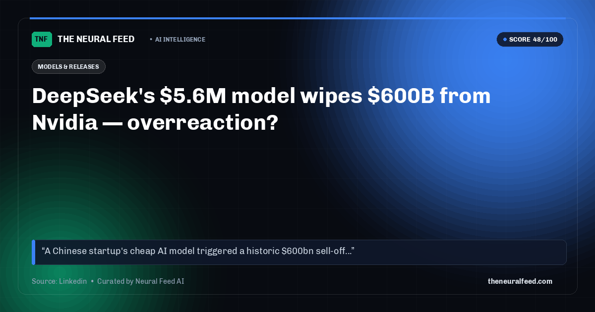 DeepSeek's $5.6M model wipes $600B from Nvidia — overreaction?