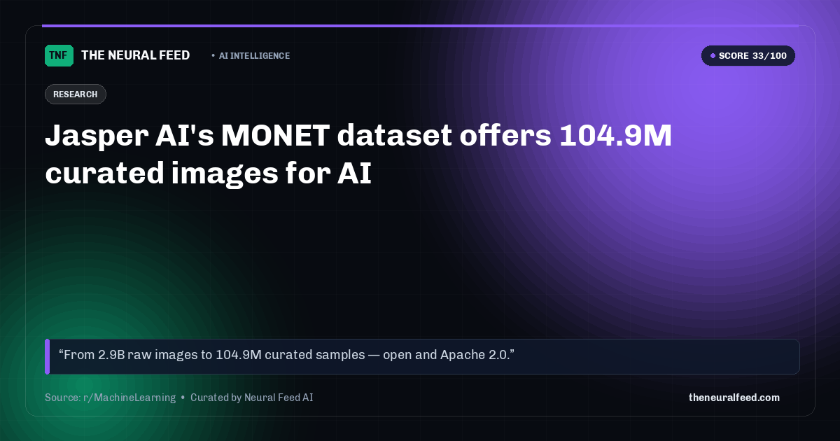 Jasper AI's MONET dataset offers 104.9M curated images for AI