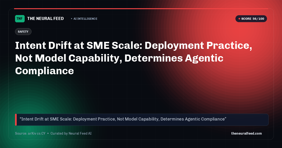 Intent Drift at SME Scale: Deployment Practice, Not Model Capability, Determines Agentic Compliance