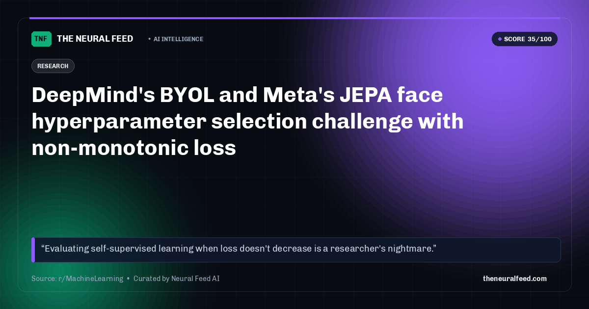 DeepMind's BYOL and Meta's JEPA face hyperparameter selection challenge with non-monotonic loss