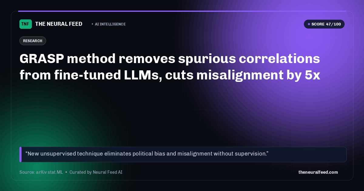GRASP method removes spurious correlations from fine-tuned LLMs, cuts misalignment by 5x