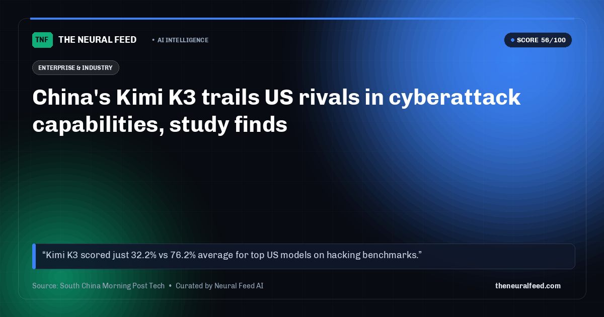 China's Kimi K3 trails US rivals in cyberattack capabilities, study finds